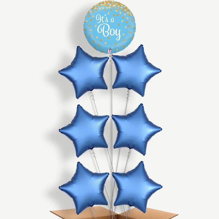 New Baby Blue Confetti Helium Balloon Arrangement | Party Save Smile