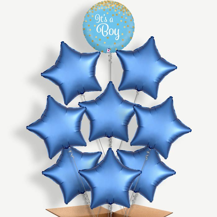 New Baby Blue Confetti Helium Balloon Bundle | Party Save Smile