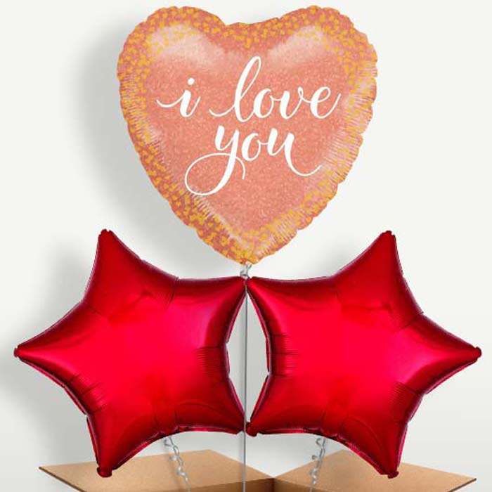 I Love You Rose Gold Balloon Bunches inflated with Helium | Party Save Smile