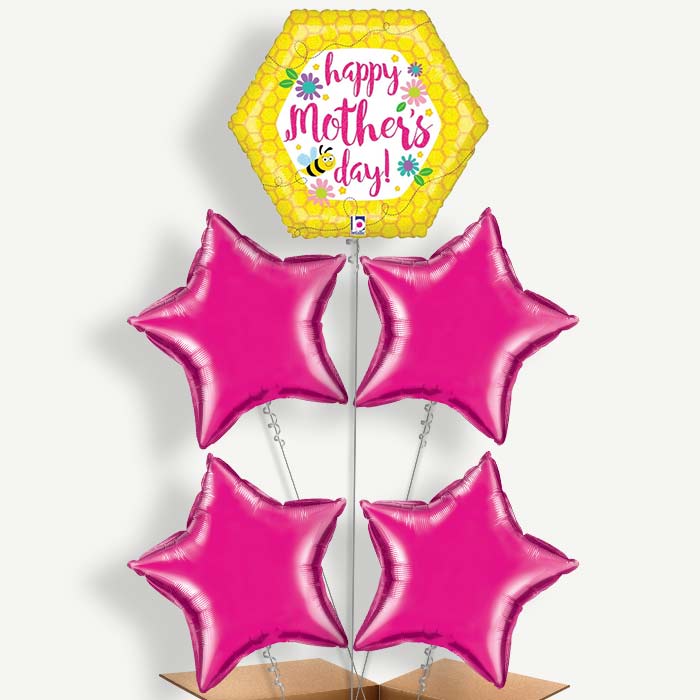 Mother's Day Bee Balloon Cluster Inflated with Helium | Party Save Smile