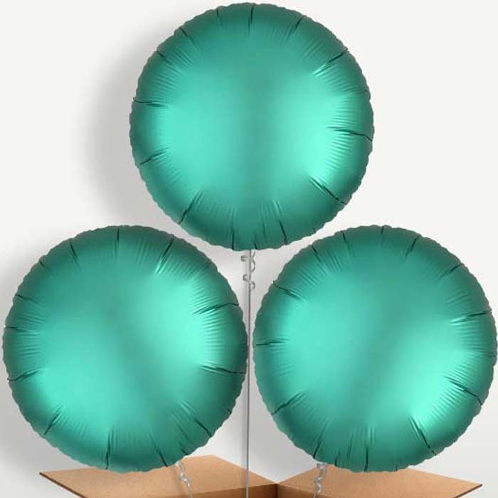Jade Green Satin Circle Balloon Bunches inflated with Helium | Party Save Smile