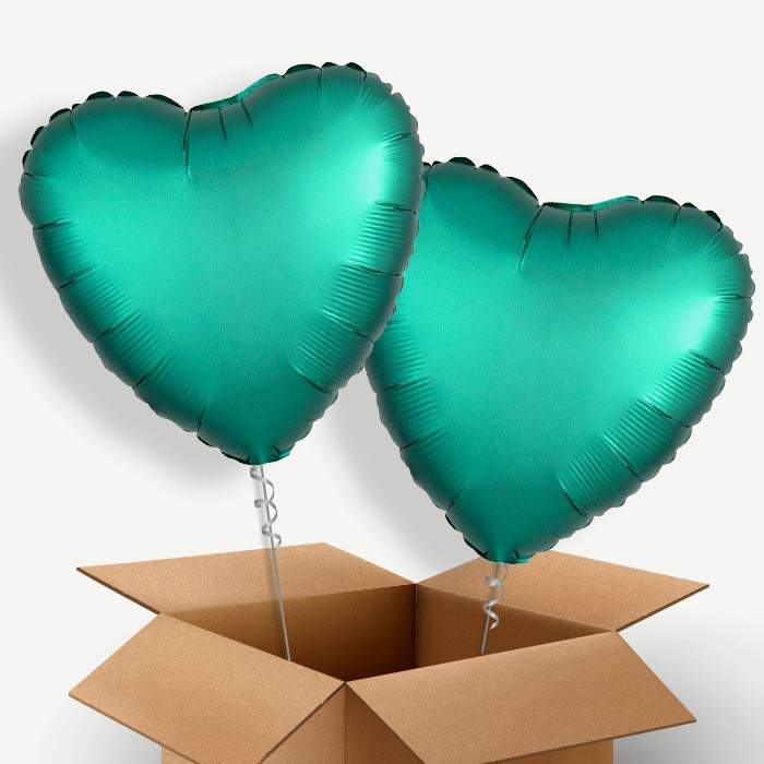 Jade Green Satin Heart Helium Balloon Pair | Party Save Smile