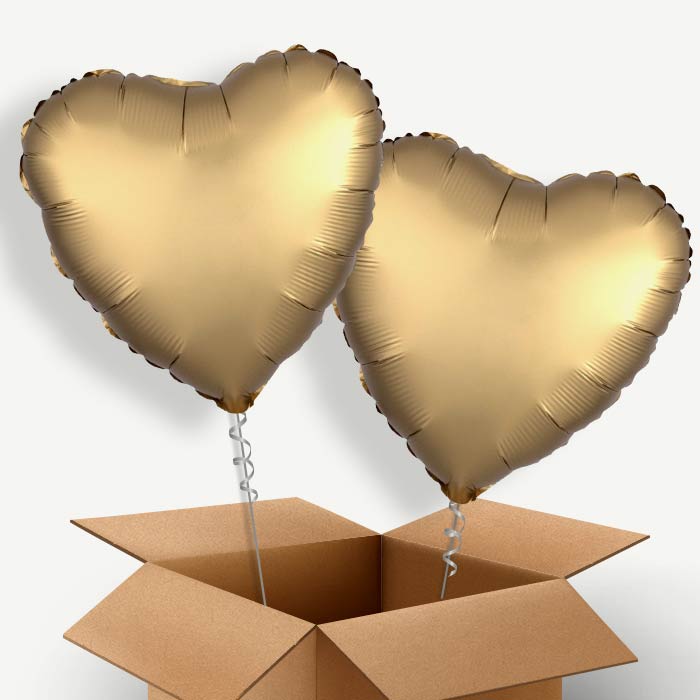 Satin Gold Heart Helium Balloon Couple | Party Save Smile