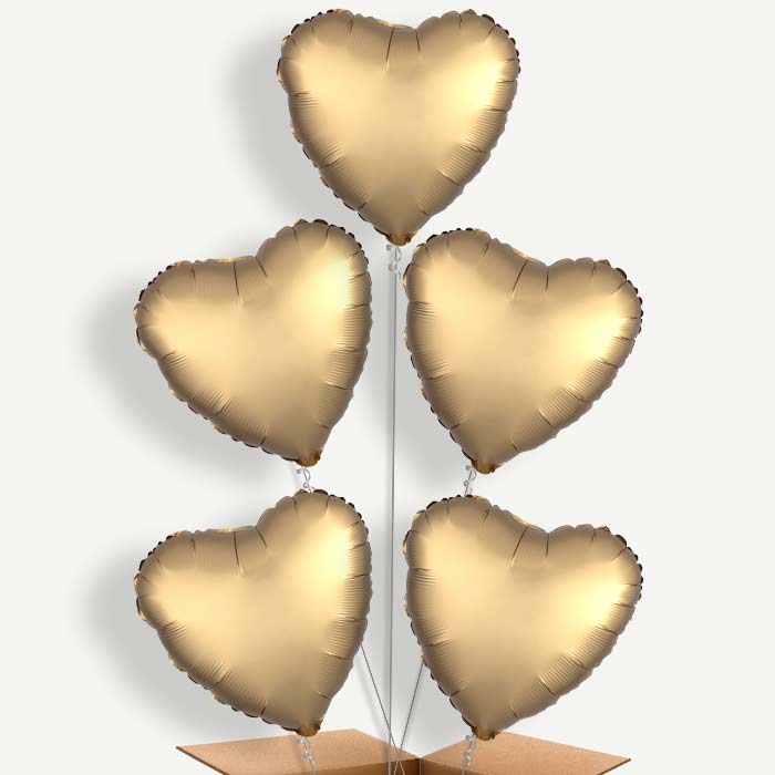 Satin Gold Heart Helium Balloon Cluster | Party Save Smile