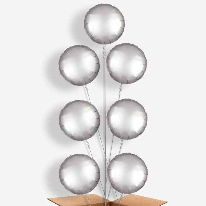 Platinum Grey Circle Helium Balloon Arrangement | Party Save Smile
