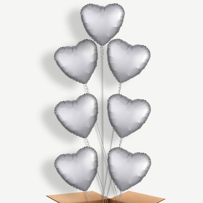 Platinum Grey Heart Helium Balloon Arrangement | Party Save Smile