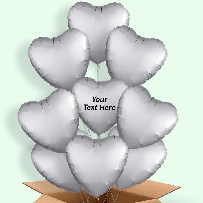 Platinum Grey Heart Helium Balloons in a Box - 9 Balloon | Party Save Smile