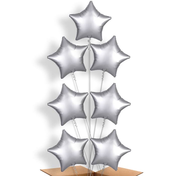 Platinum Grey Star Balloon Arrangement Inflated with Helium | Party Save Smile