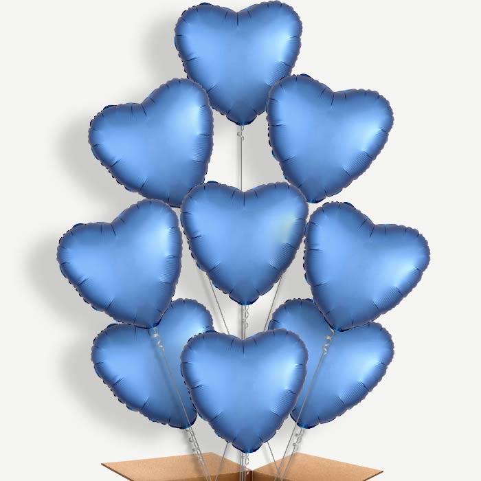 Azure Blue Heart Satin Luxe Helium Balloon Bundle | Party Save Smile