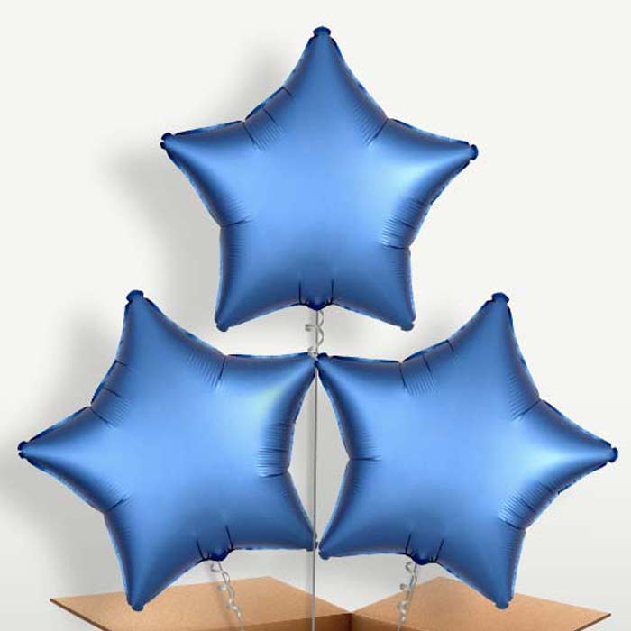 Azure Blue Satin Star Bunch of Balloons inflated with Helium | Party Save Smile