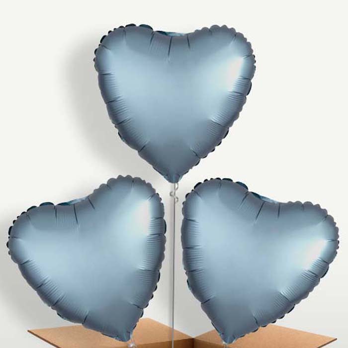 Steel Blue Satin Heart Helium Bunch of Balloons | Party Save Smile