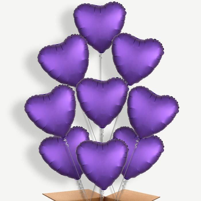 Dark Purple Satin Heart Helium Balloon Bundle | Party Save Smile