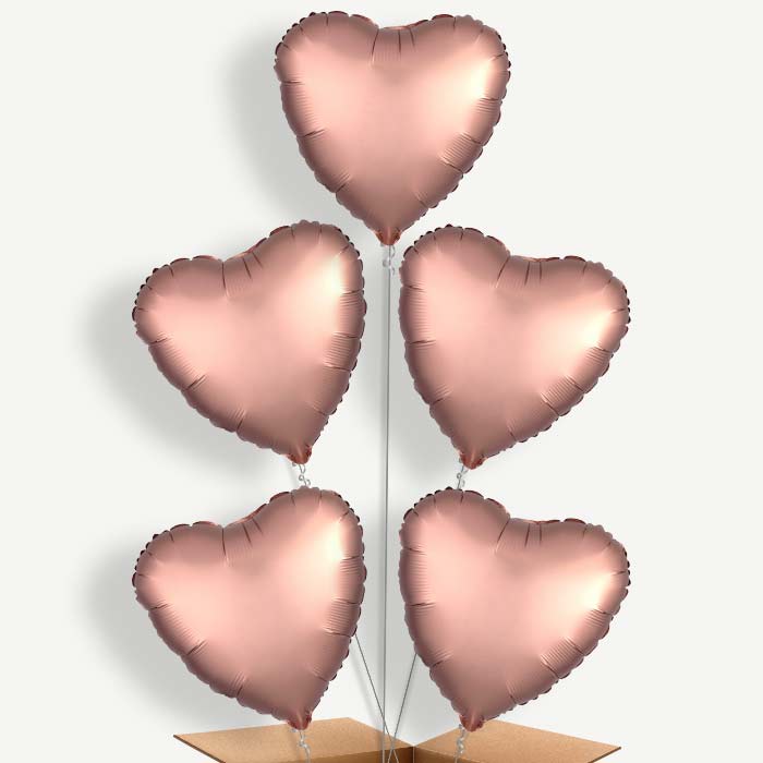 Rose Copper Satin Heart Helium Cluster Balloons | Party Save Smile
