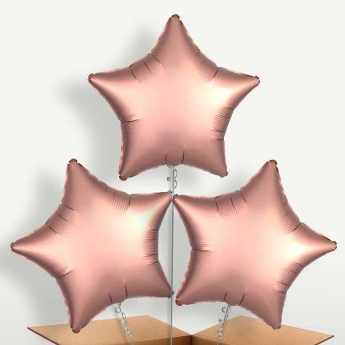 Rose Copper Satin Star Trio Balloon Bunch | Party Save Smile