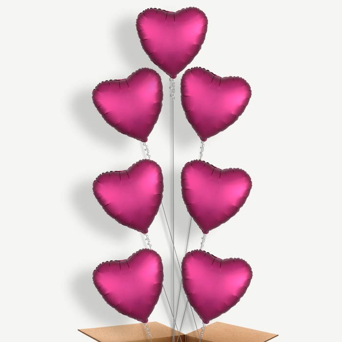 Pomegranate Pink Heart Satin Luxe Helium Balloon Arrangement | Party Save Smile