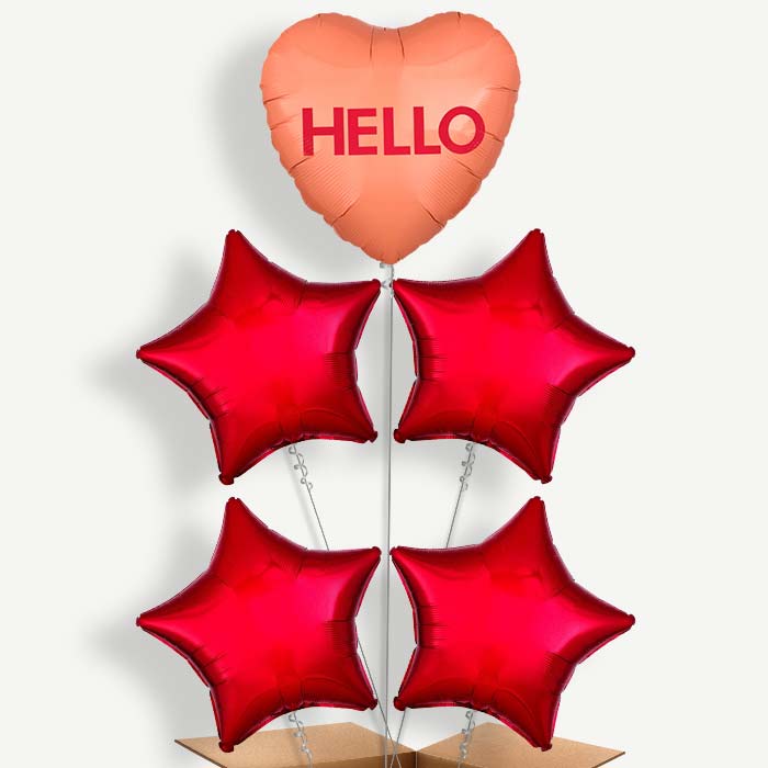 Hello Candy Heart Balloon Cluster Inflated with Helium | Party Save Smile