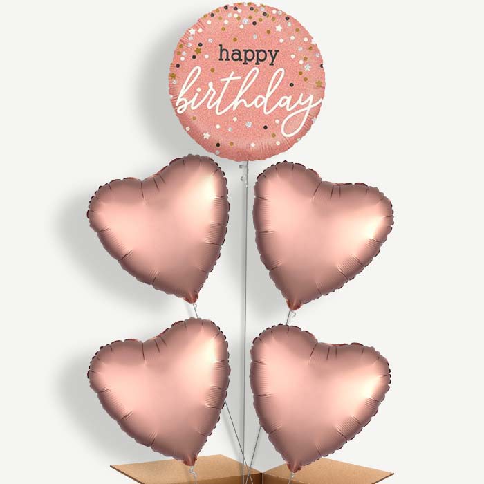 Rose Gold Happy Birthday Helium Cluster Balloons | Party Save Smile