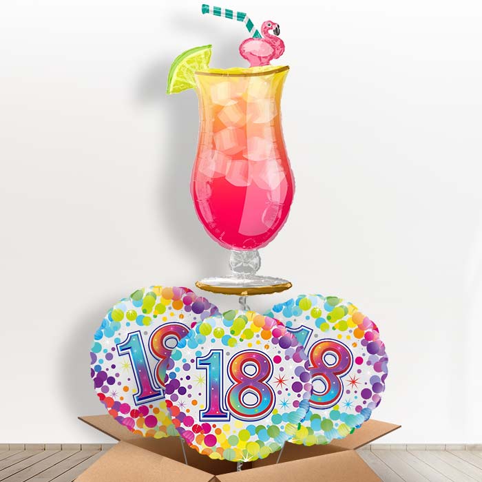 Tropical Cocktail 18th Birthday Helium Balloon in a Box - With 3 Themed Balloons | Party Save Smile