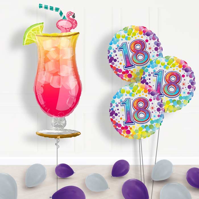 Tropical Cocktail 18th Birthday Helium Balloon Bouquet Delivery - Themed Bouquet and Latex | Party Save Smile