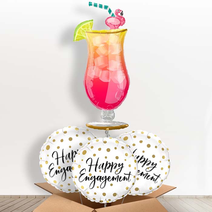 Engagement Tropical Cocktail Helium Balloon in a Box - With 3 Themed Balloons | Party Save Smile