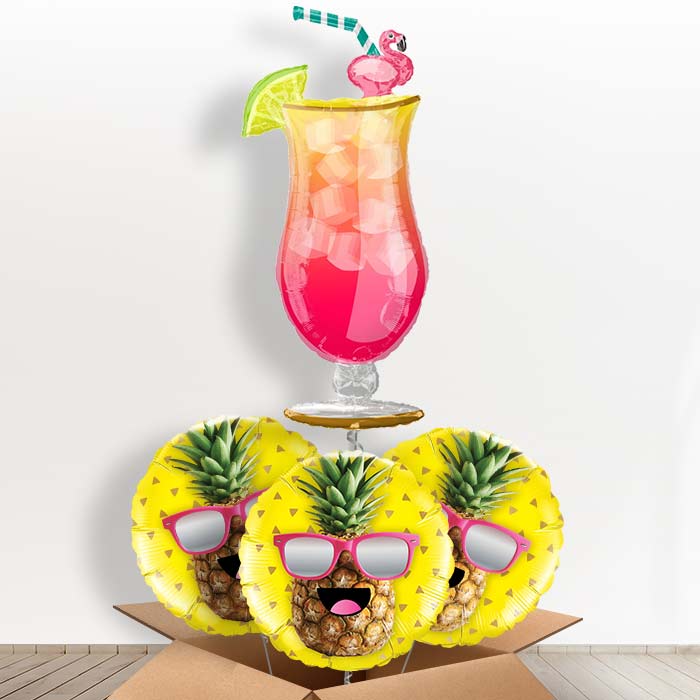 Summer Themed Tropical Cocktail Helium Balloon in a Box - With 3 Themed Balloons | Party Save Smile