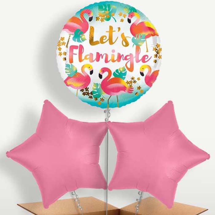 Flamingo Flamingle Trio Balloon Bunch inflated with Helium | Party Save Smile