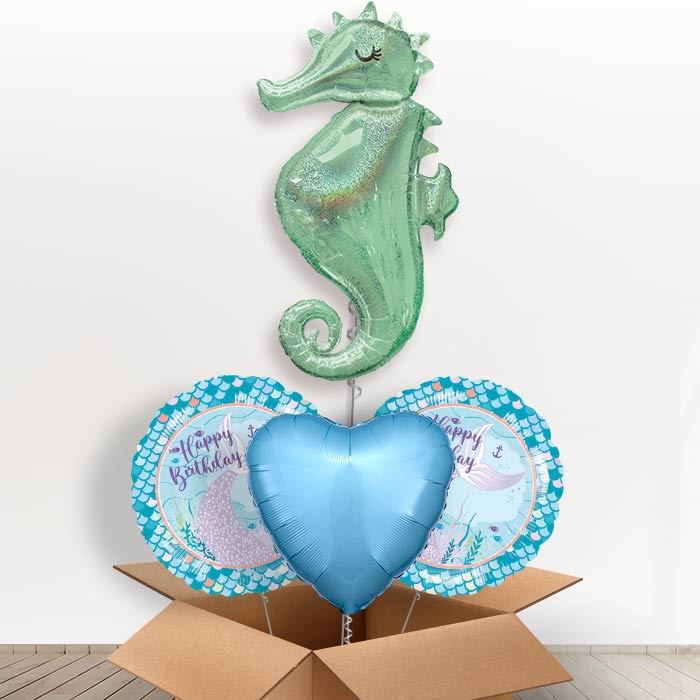 Seahorse Helium Balloon in a Box-1 x Giant Balloon and 2 Themed Balloons and 1 Plain Balloon