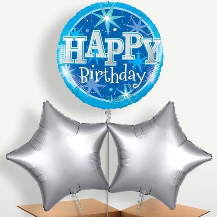 Sparkling Blue Birthday Helium Bunch of Balloons | Party Save Smile