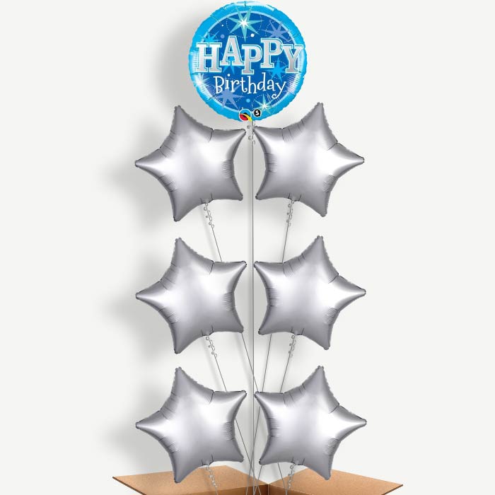 Sparkling Blue Birthday Helium Balloon Arrangement | Party Save Smile