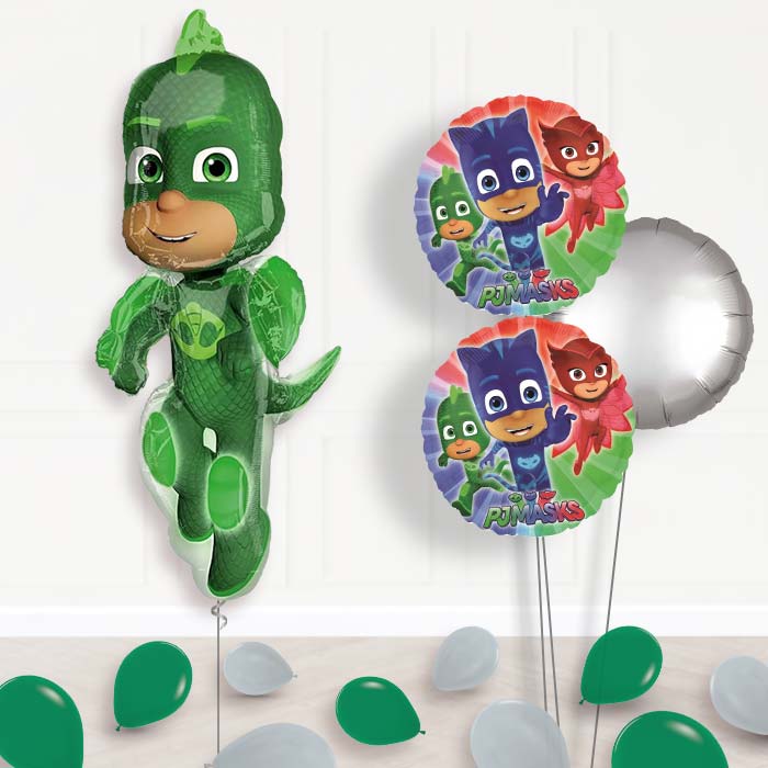 PJ Masks Gekko Inflated Helium Balloons Delivered-Giant Balloon + 2 Themed Balloons + 1 Plain Balloon + Mini Balloons