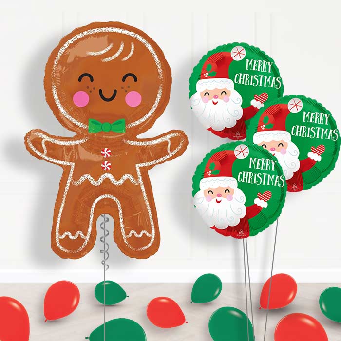 Gingerbread Man Helium Balloon Bouquet in a Box - Themed Bouquet and Latex | Party Save Smile