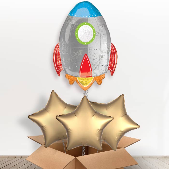 Space Rocket Helium Balloon in a Box - With 3 Plain Balloons | Party Save Smile