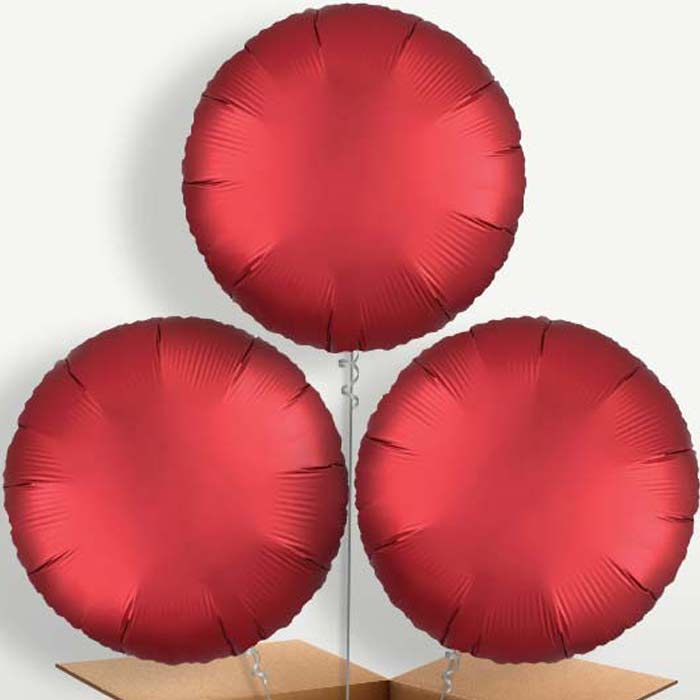 Red Satin Circle Trio Balloon Bunch inflated with Helium | Party Save Smile