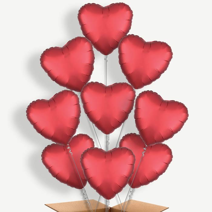 Red Satin Heart Balloon Bundle Inflated with Helium | Party Save Smile