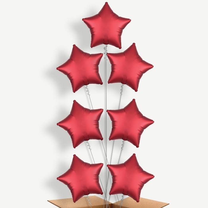 Red Satin Star Balloon Arrangement Inflated with Helium | Party Save Smile