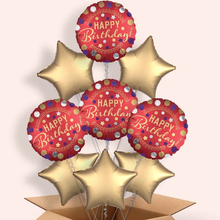 Red Satin Happy Birthday Helium Balloon in a Box - 9 Balloons | Party Save Smile