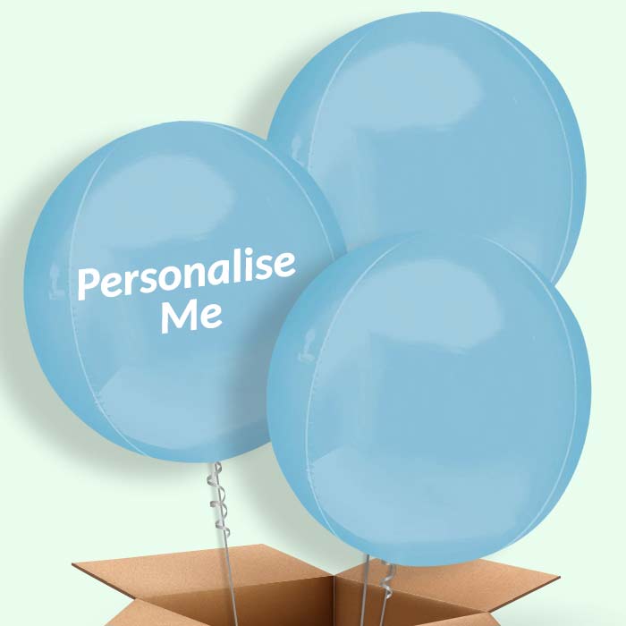 Trio of Baby Blue Orbz Helium Balloons