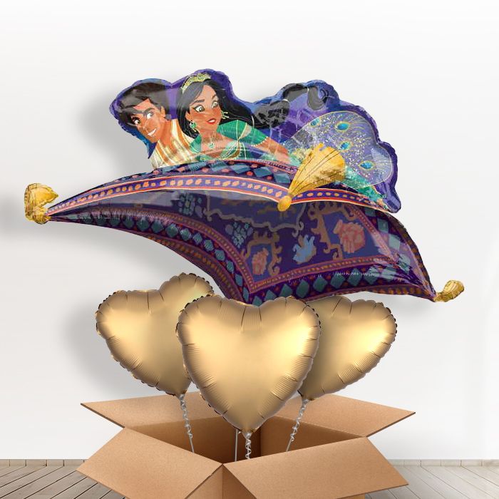 Princess Jasmine Magic Carpet Helium Balloon in a Box - With 3 Themed Balloons | Party Save Smile