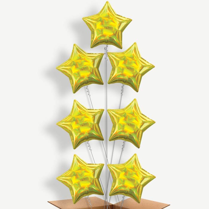 Yellow Iridescent Star Helium Balloon Arrangement | Party Save Smile