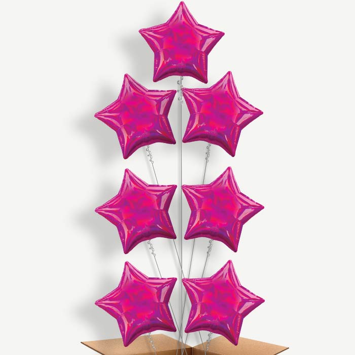 Hot Pink Iridescent Star Helium Balloon Arrangement | Party Save Smile