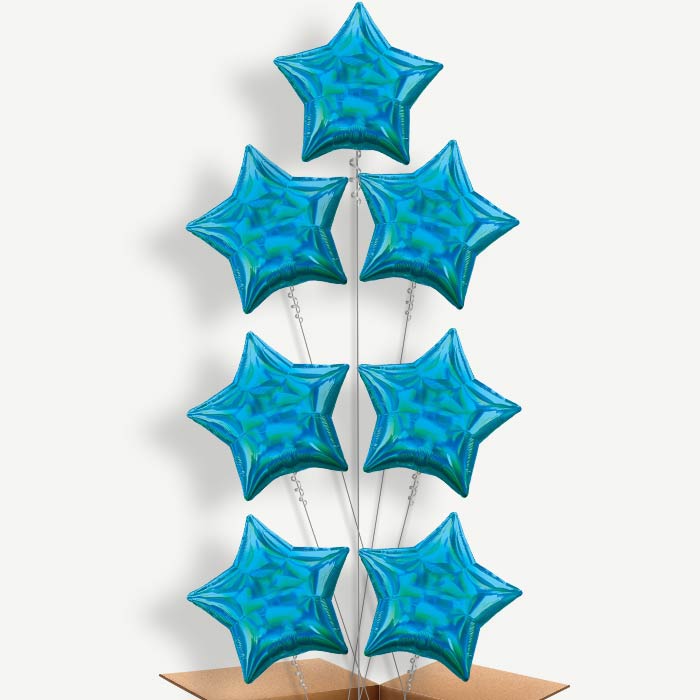 Cyan Blue Iridescent Star Helium Balloon Arrangement | Party Save Smile