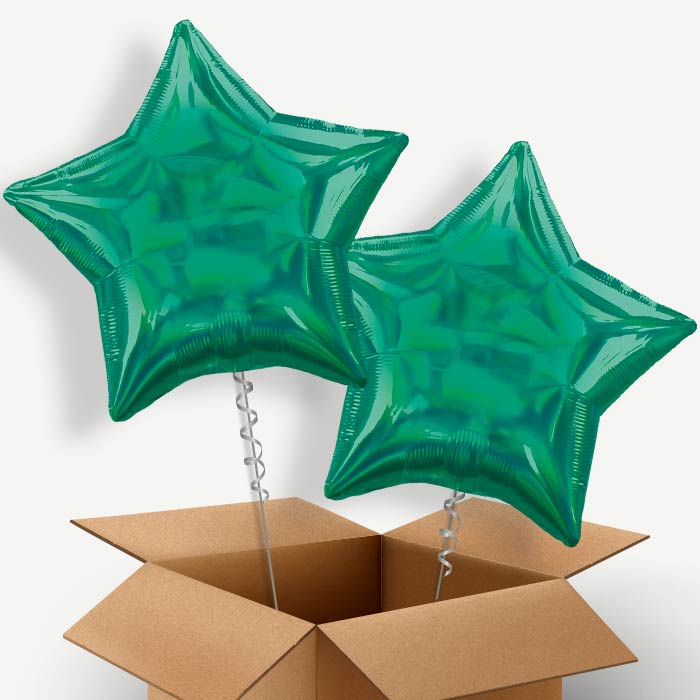 Dark Green Iridescent Star Helium Balloon Duo | Party Save Smile