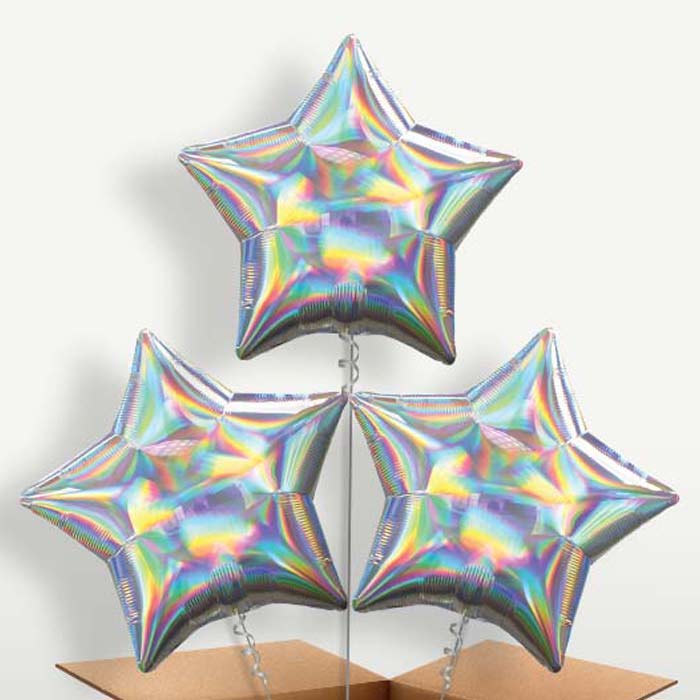 Iridescent Star Balloon Bunches inflated with Helium | Party Save Smile