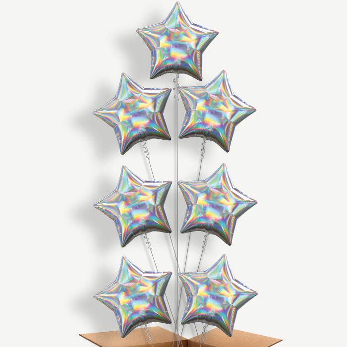 Iridescent Star Balloon Arrangement Inflated with Helium | Party Save Smile