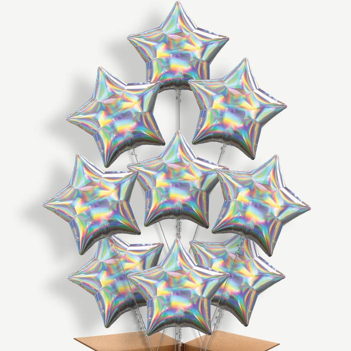 Iridescent Star Balloon Bundle Inflated with Helium | Party Save Smile