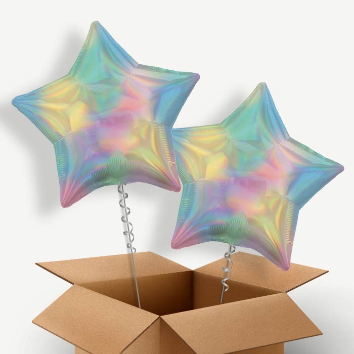 Pastel Rainbow Iridescent Star Helium Balloon Couple | Party Save Smile