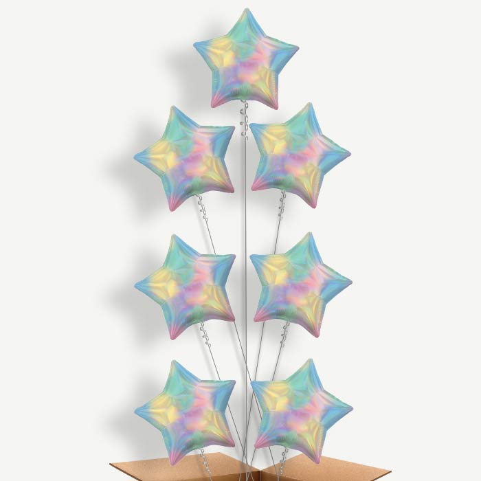 Pastel Rainbow Iridescent Star Helium Balloon Arrangement | Party Save Smile