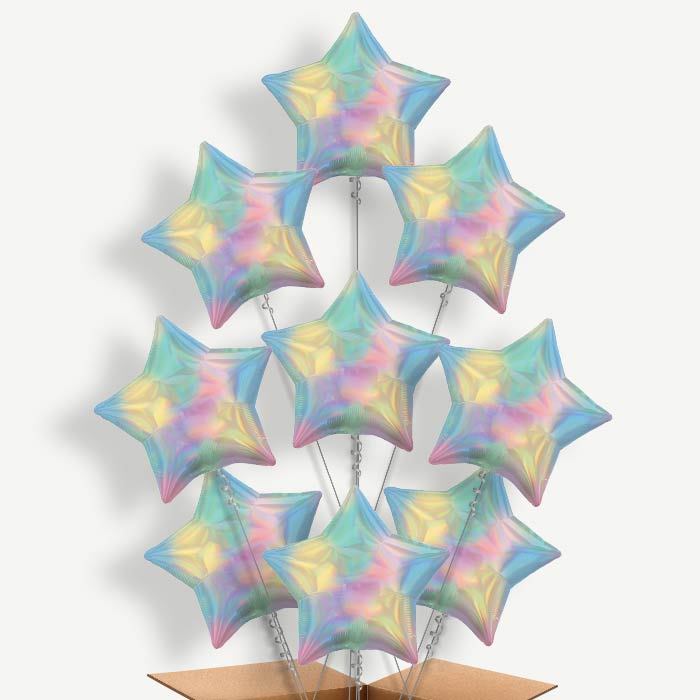 Pastel Rainbow Iridescent Star Helium Balloon Bundle | Party Save Smile