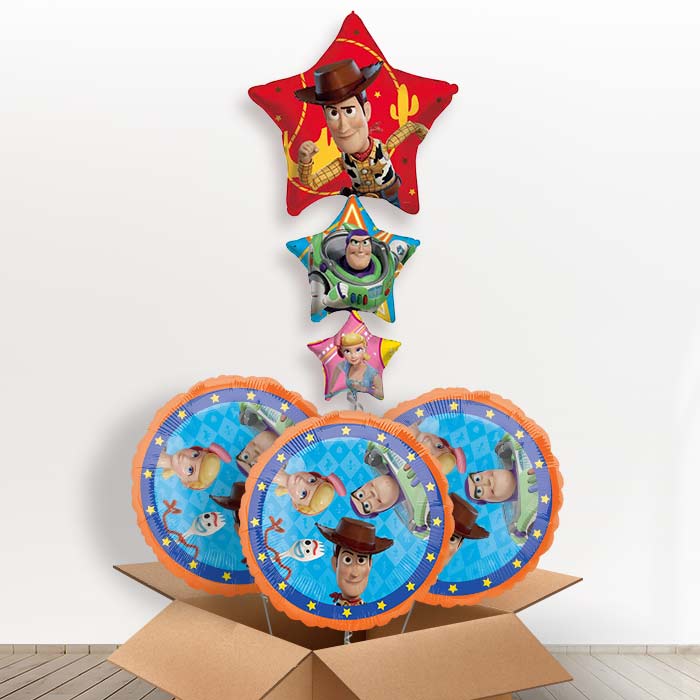 Toy Story Helium Balloon in a Box Woody, Buzz, Forky with 3 Themed Balloons | Party Save Smile