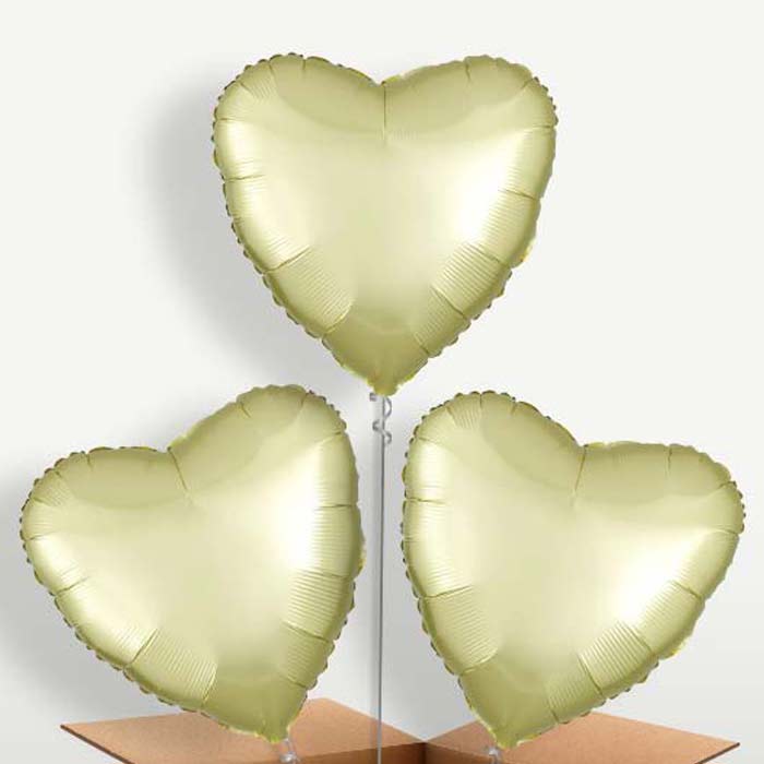 Pastel Yellow Satin Heart Balloon Bunch | Party Save Smile
